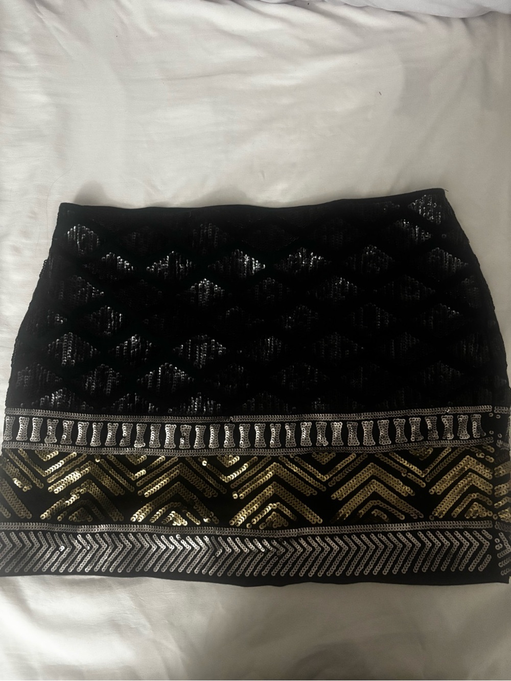 Express Black Mini Skirt with Gold & Silver Sequin Trim